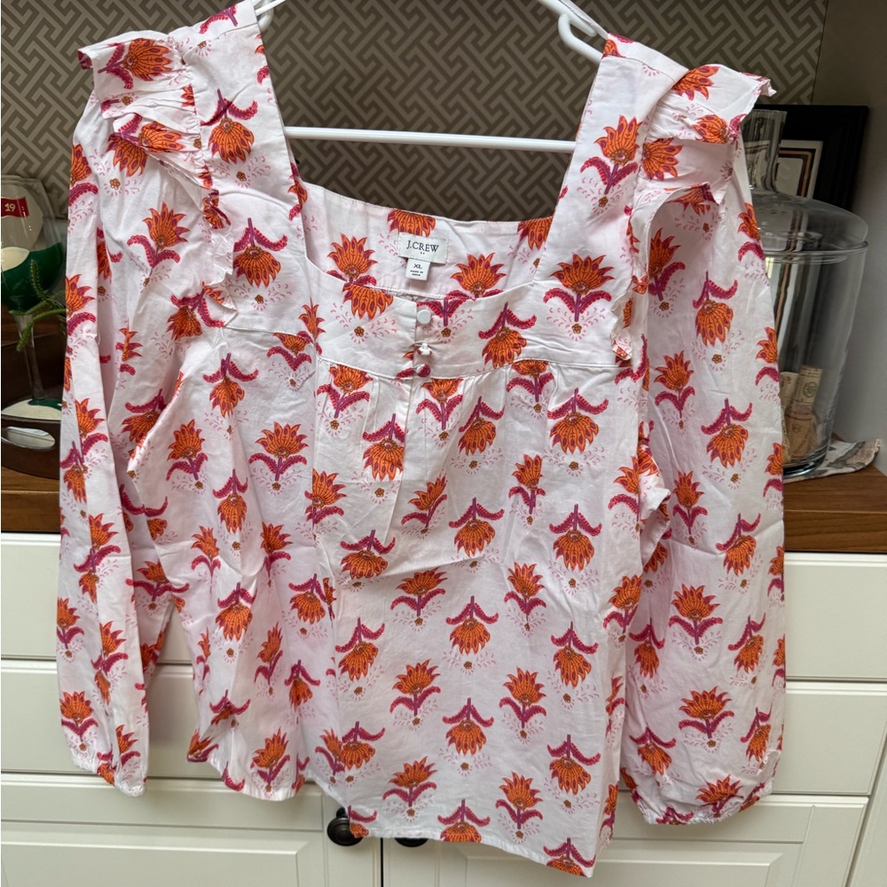 J. Crew Floral Blouse - Pink and Orange- NWT